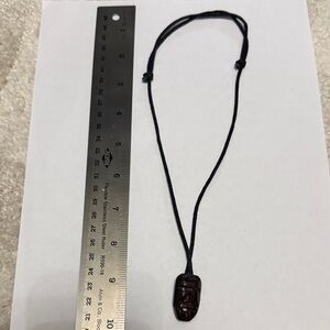 Black Cord Necklace with Brown TIKI WOOD Pendant